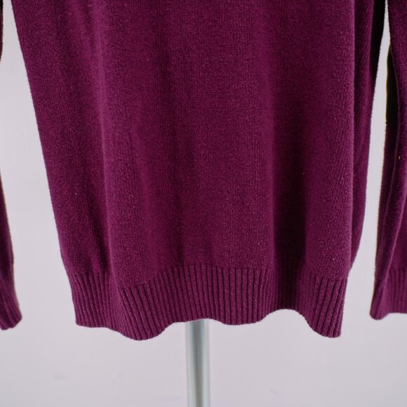 Chaps Purple Ribbed Mock Neck Thick Henley Knit Cotton Sweater Large Elbow Patch - Picture 4 of 12